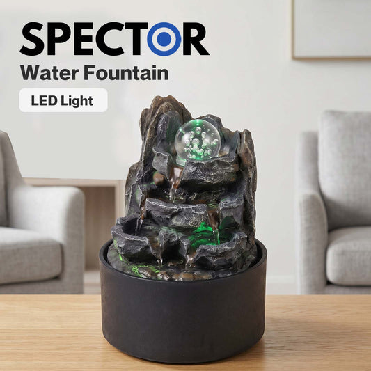 Spector Water Feature Indoor Fountains Rotating Glass Ball LED Light Resin Grey