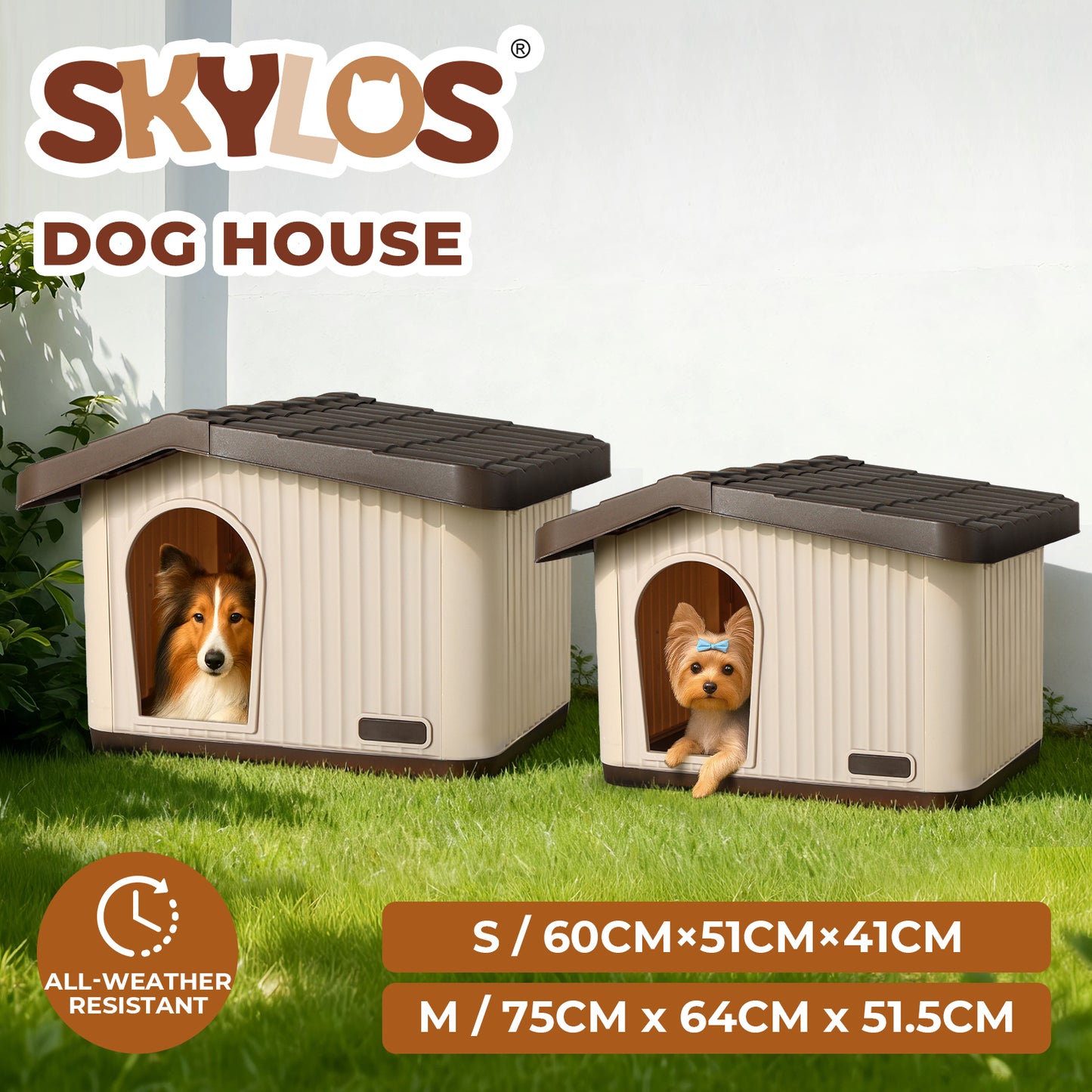 Skylos Plastic Dog House Outdoor Pet Kennel Shelter Warm for Small Medium Dog