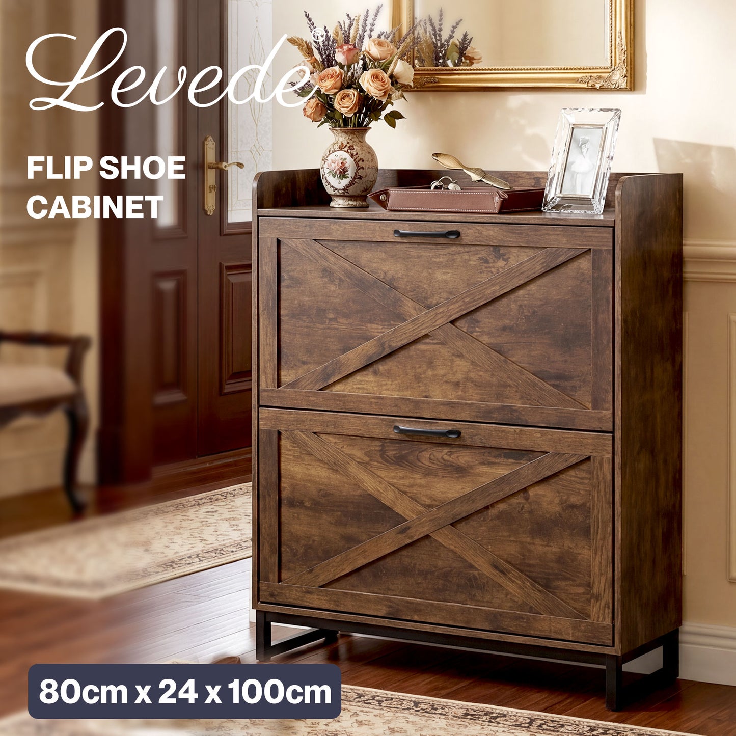 Levede Slim Shoe Cabinet Hallway Flip Shoe Storage Unit with Adjustable Shelves