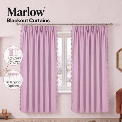 Marlow Pink Pom Pom Curtains for Nursery Baby Girls Room  2 Panels