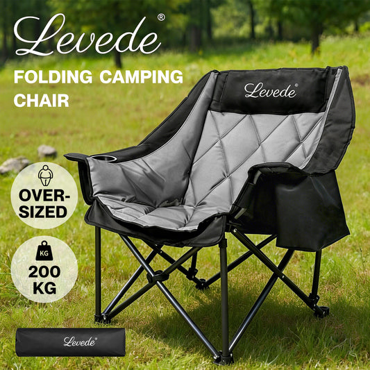 Levede Oversized Folding Camping Chair Padded with Cooler Bag Cup Holder 200KG
