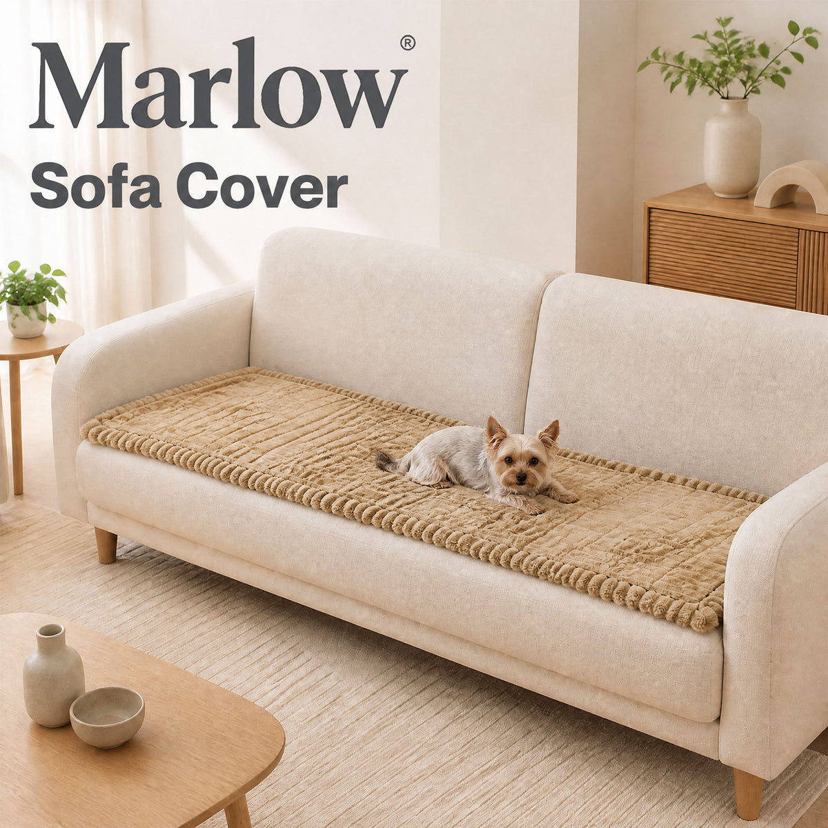 Marlow Corduroy Sofa Cover Pet Friendly Non Slip Washable 70 x 150cm Light Camel