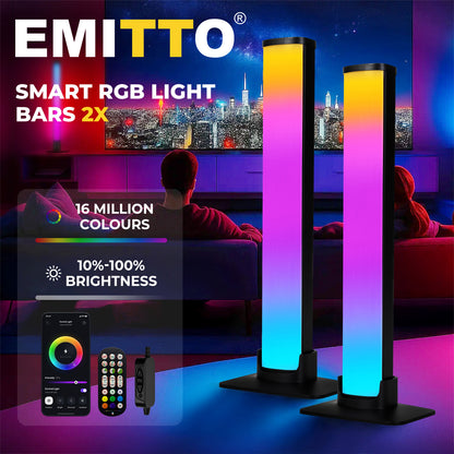 Emitto 2x Smart RGB LED Light Bar Ambient Lamp Color Changing Music TV Backlight