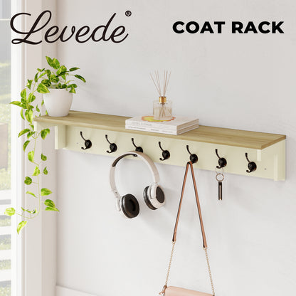 Levede Coat Rack Wall Mounted Shelf 7 Double Hooks Storage Entryway Hallway