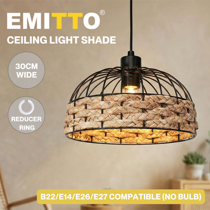 Emitto Modern Ceiling Pendant Light Shade Rattan Style Woven Lamp Shade 30cm