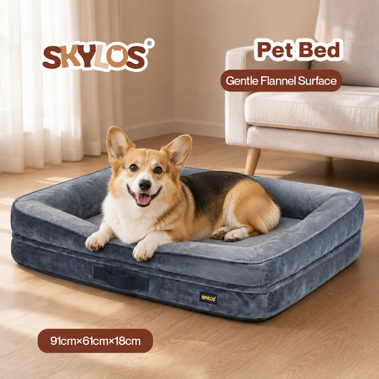Skylos Orthopedic Dog Bed L 4in Egg Crate Foam 210T Waterproof Fabric Plush Grey
