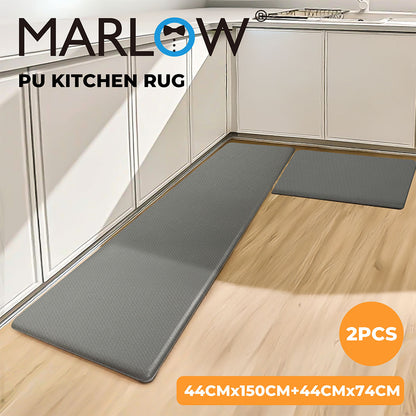 Marlow Kitchen Mat 2Pcs Non Slip Woven Rubber Floor Mat Absorbent Runner Grey