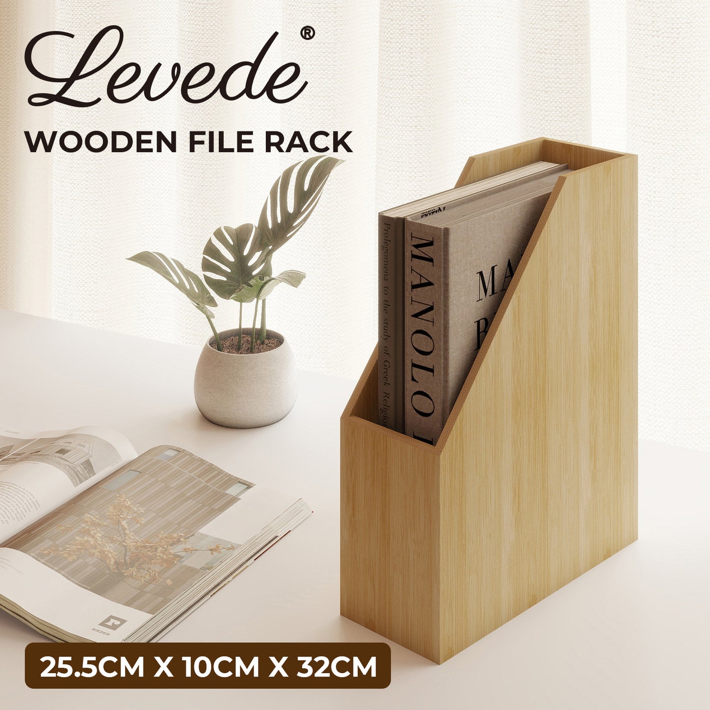 Levede Bamboo File Rack Wooden Magazine Holder A4 Document Office Desk Organiser