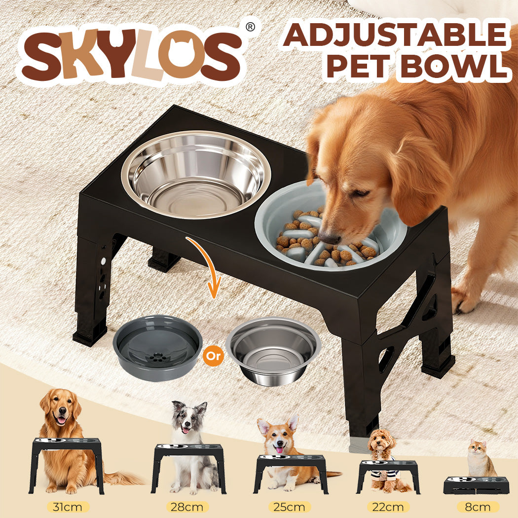Skylos Raised Dog Feeding Bowl Elevated Pet Food Water Feeder Adjustable Folding