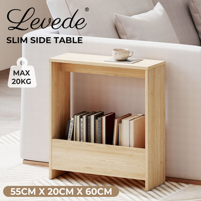 Levede Side Table Narrow Sofa End Table Wooden with Book Magazine Storage 20cm