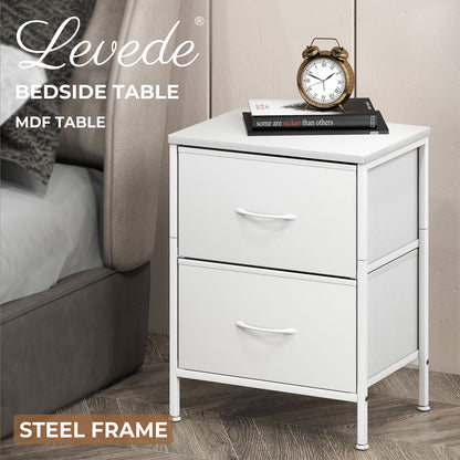 Levede Bedside Table 2 Fabric Drawer Nightstand Shelf Storage Furniture Cabinet