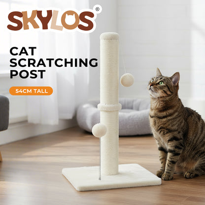 Skylos Cat Scratching Post 54cm Strong Natural Sisal Heavy Duty Scratcher Ball
