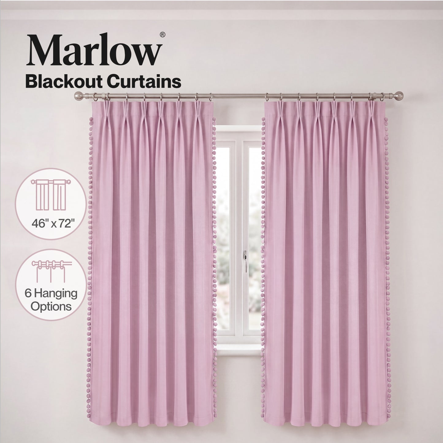 Marlow Pink Pom Pom Curtains for Nursery Baby Girls Room 46"x72" in Pink