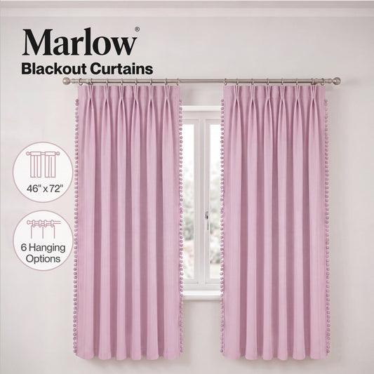 Marlow Pink Pom Pom Curtains for Nursery Baby Girls Room 46"x72" in Pink