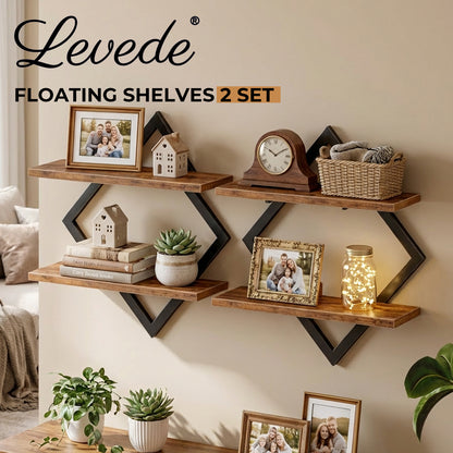 Levede Rustic Floating Shelves Set of 2 Diamond Industrial Display Storage Shelf
