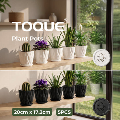 TOQUE Plant Pots 5Pc Plant Pots Indoor Drainage PP Plastic