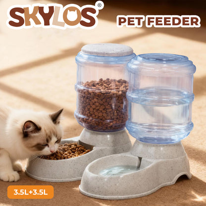 Skylos 2 Packs Automatic Food Feeder Waterer Set Plastic Dispenser Dog Cat 3.5L