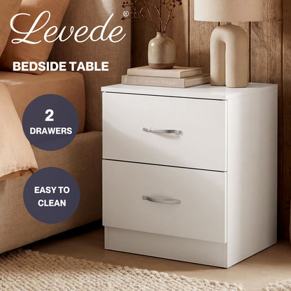 Levede Bedside Table With 2 Drawer Metal Handles Runners White Bedroom Cabinet