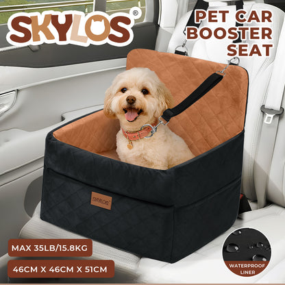 Skylos Dog Booster Car Seat Cosy Cats Pet Travel Bed with Safety Leash Brown