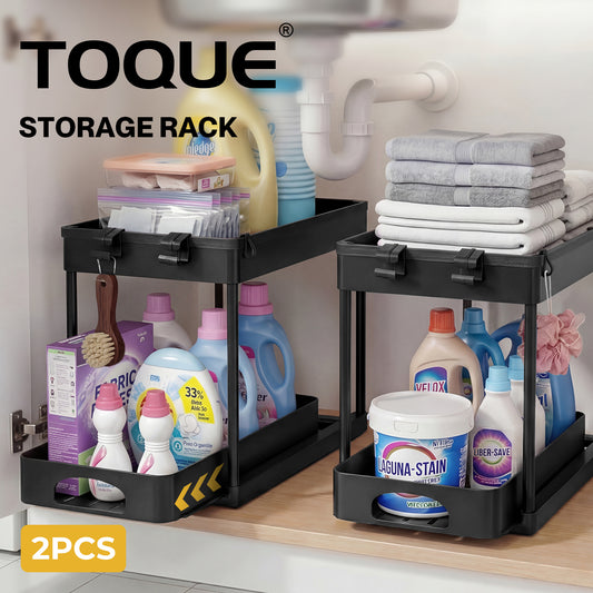 Toque Under Sink Storage Kitchen Sliding Drawer Pull Out Organiser 2 Pack Black