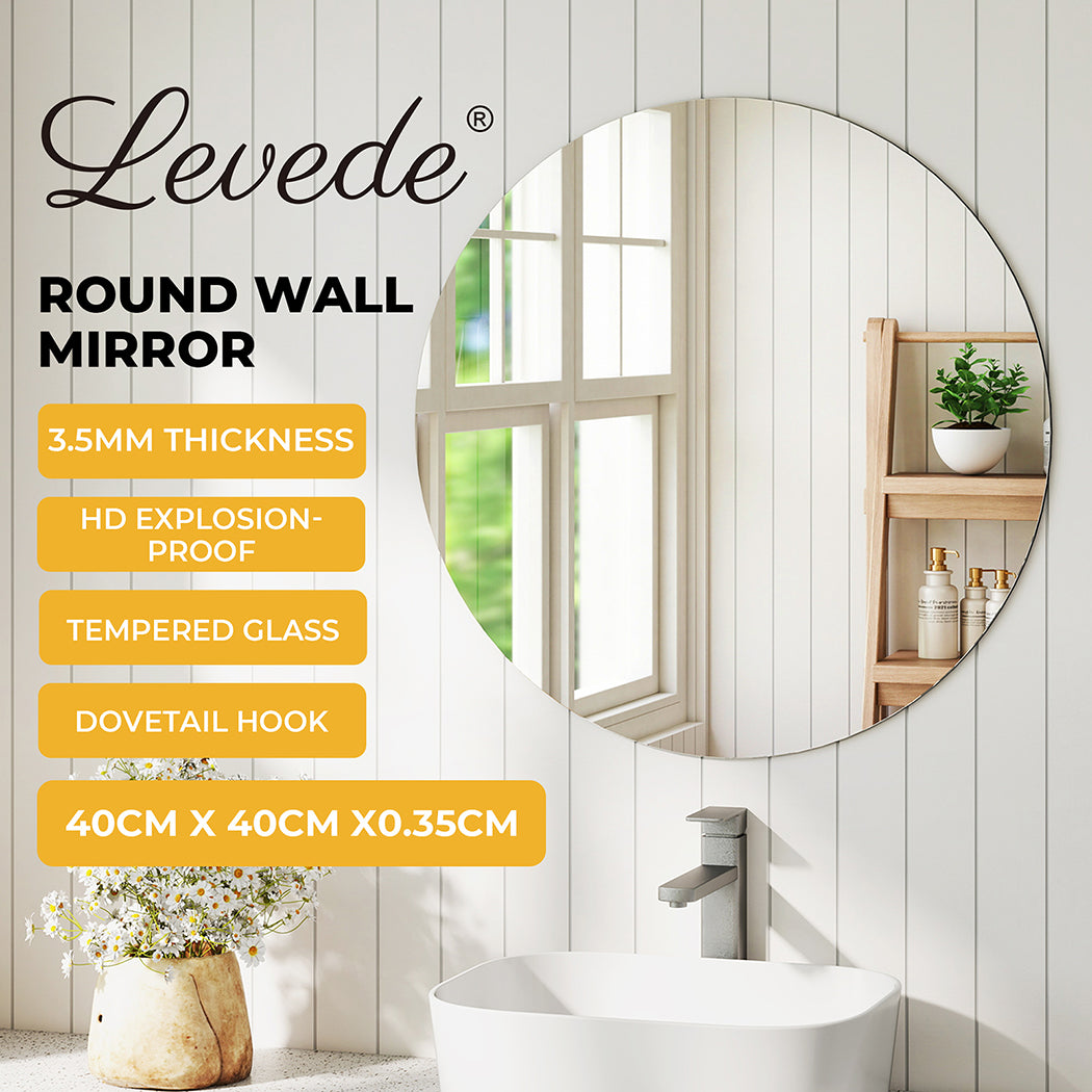 Levede 40cm Round Wall Mirror Frameless Tempered Glass Explosion-Proof Decor