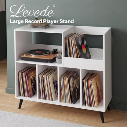 Levede Record Player Stand 300+ Album Storage Turntable Cabinet Rubber Wood White