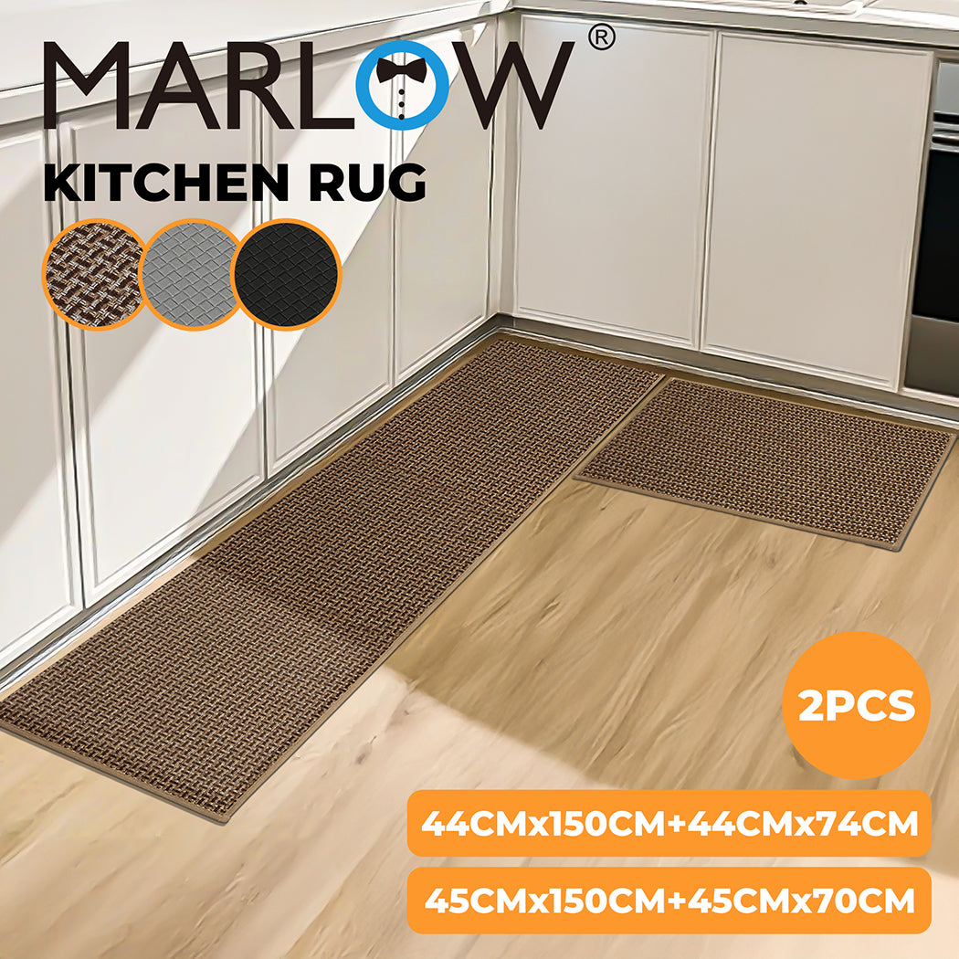 Marlow 2 Piece Kitchen Mat Runner Set Non-slip Washable Anti Fatigue Floor Mats