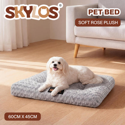 SKYLOS Small Dog Bed Soft Rose Velvet Non-Slip Pet Crate Keneel Mattress Mat