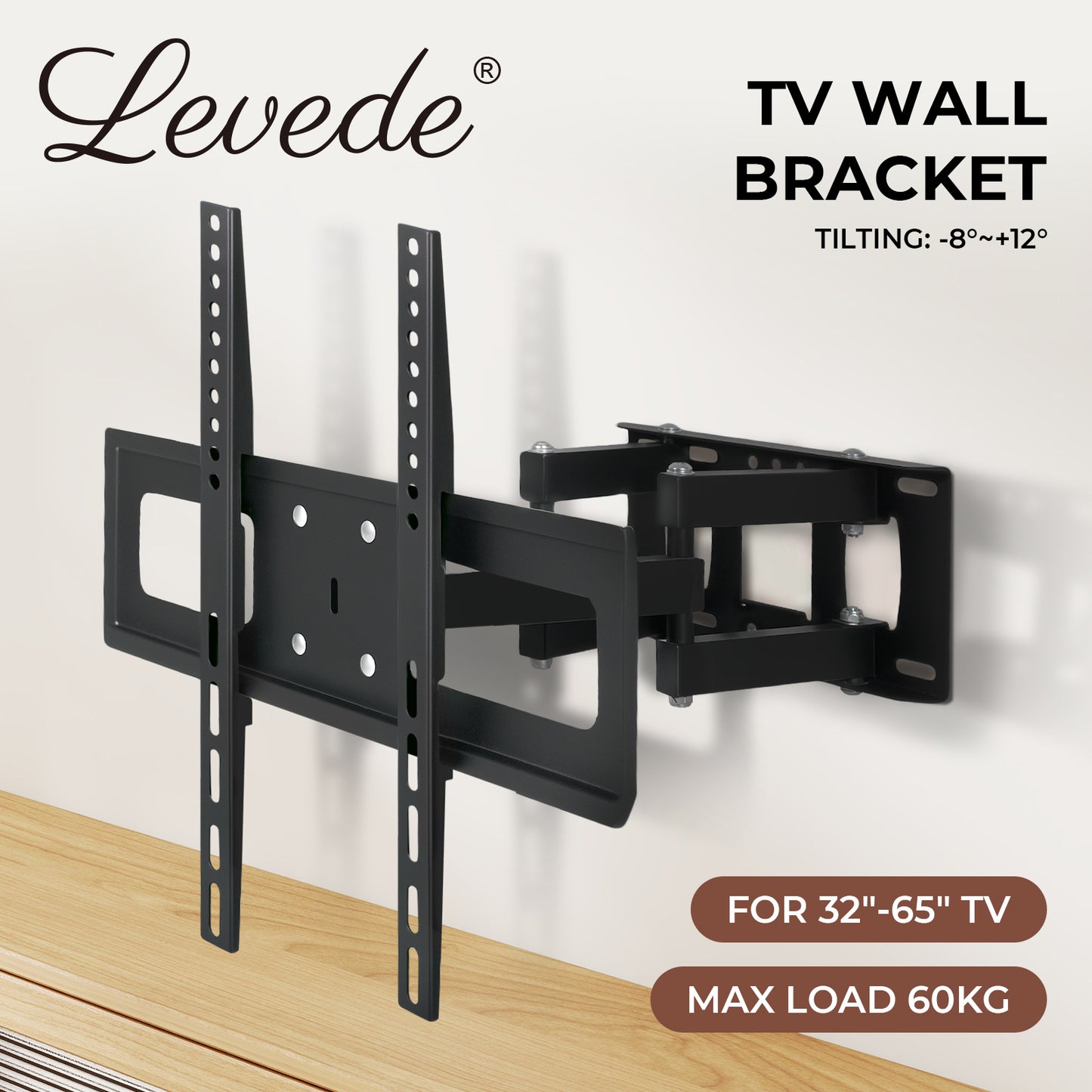 Levede TV Wall Bracket Full Motion Swivel Tilt for 32 40 42 46 50 55 65" TV