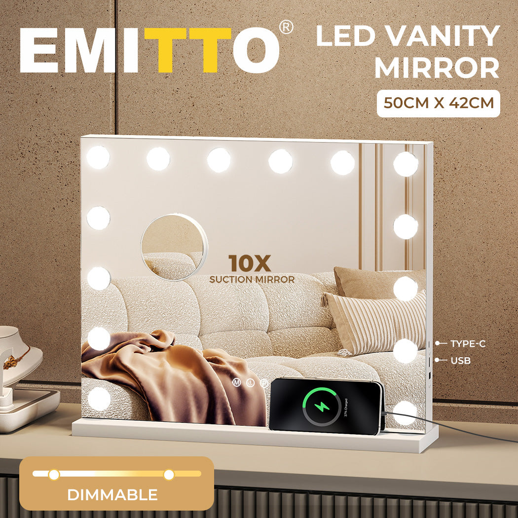 Emitto LED Hollywood Makeup Mirror Vanity Light Mirror 14 Dimmable LED Bulbs