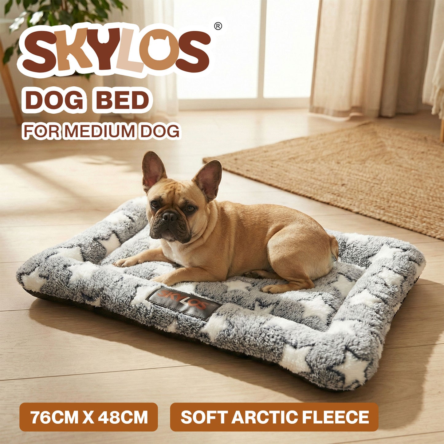 Skylos Dog Bed Pet Cat Cushion Large Dog Puppy Crate Mat Arctic Fleece Soft Warm
