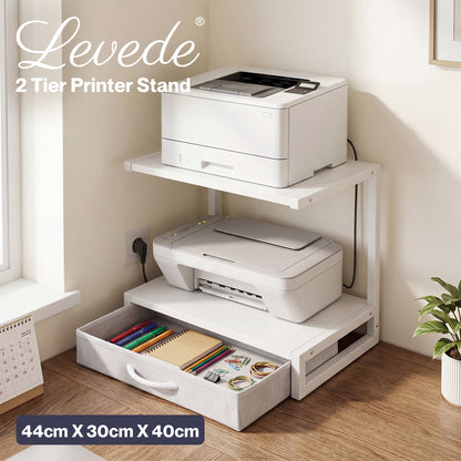 Levede Printer Stand With Drawer 2 Tier Desktop Storage Shelf Office Table Steel