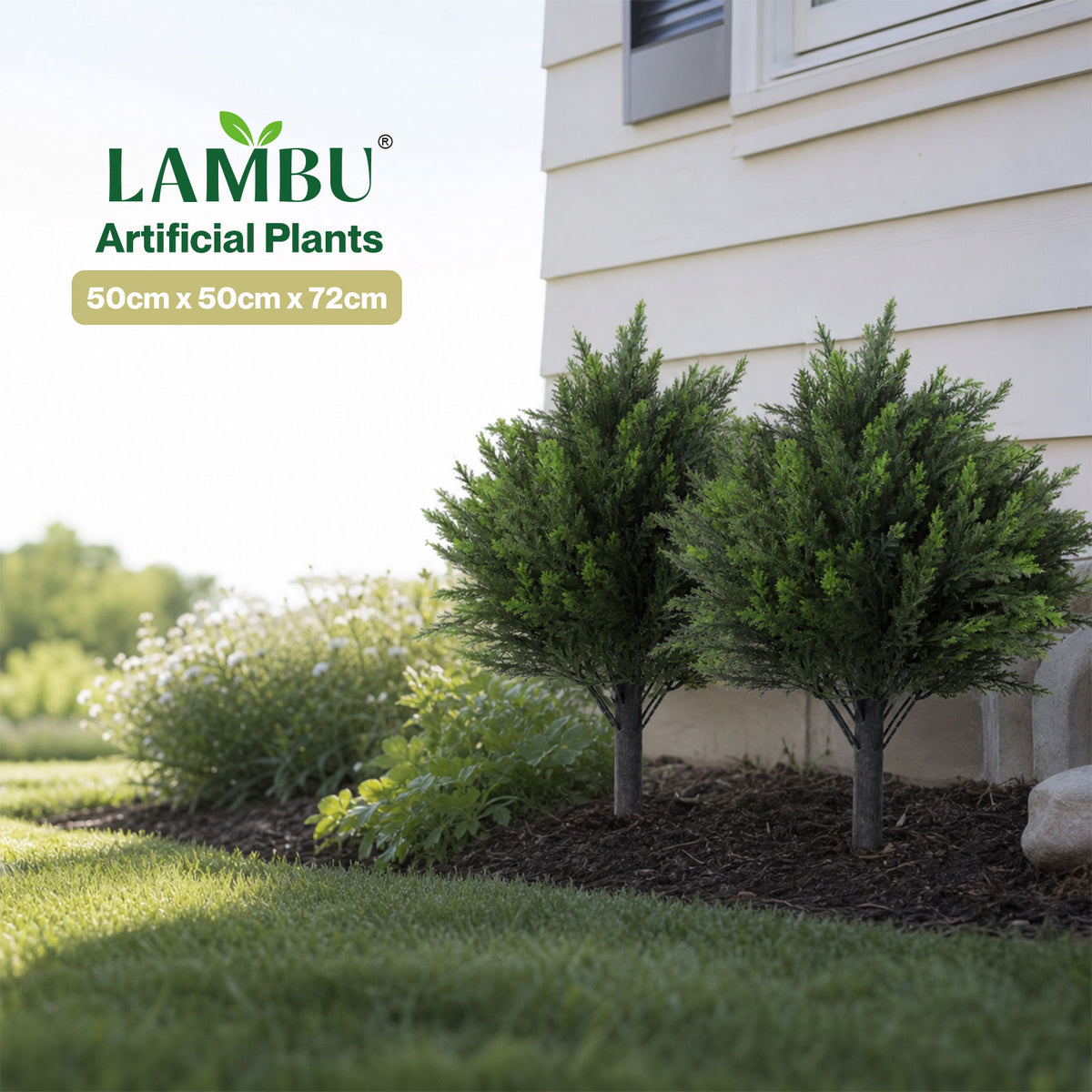 Lambu Artificial Cedar Topiary Balls Set of 2 Ground Spike Patio Garden Green