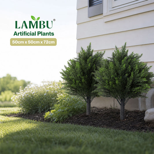 Lambu Artificial Cedar Topiary Balls Set of 2 Ground Spike Patio Garden Green