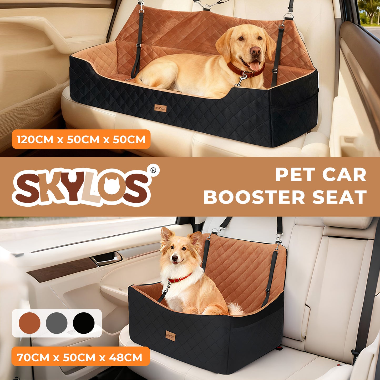 Skylos Dog Booster Car Seat Travel Carrier Bed Bag Basket for Medium Large Pets