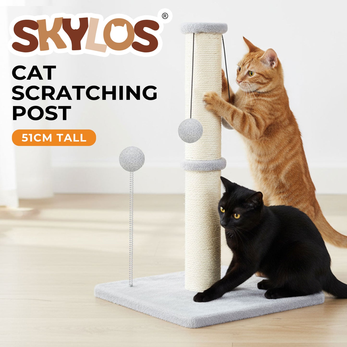 Skylos 51cm Cat Scratching Post Strong Natural Sisal Heavy Duty Base with Ball