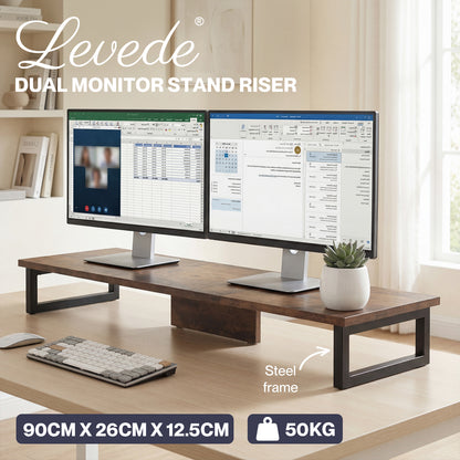 Levede Monitor Stand Riser Dual Computer Screen Desk Shelf for Home Office Steel