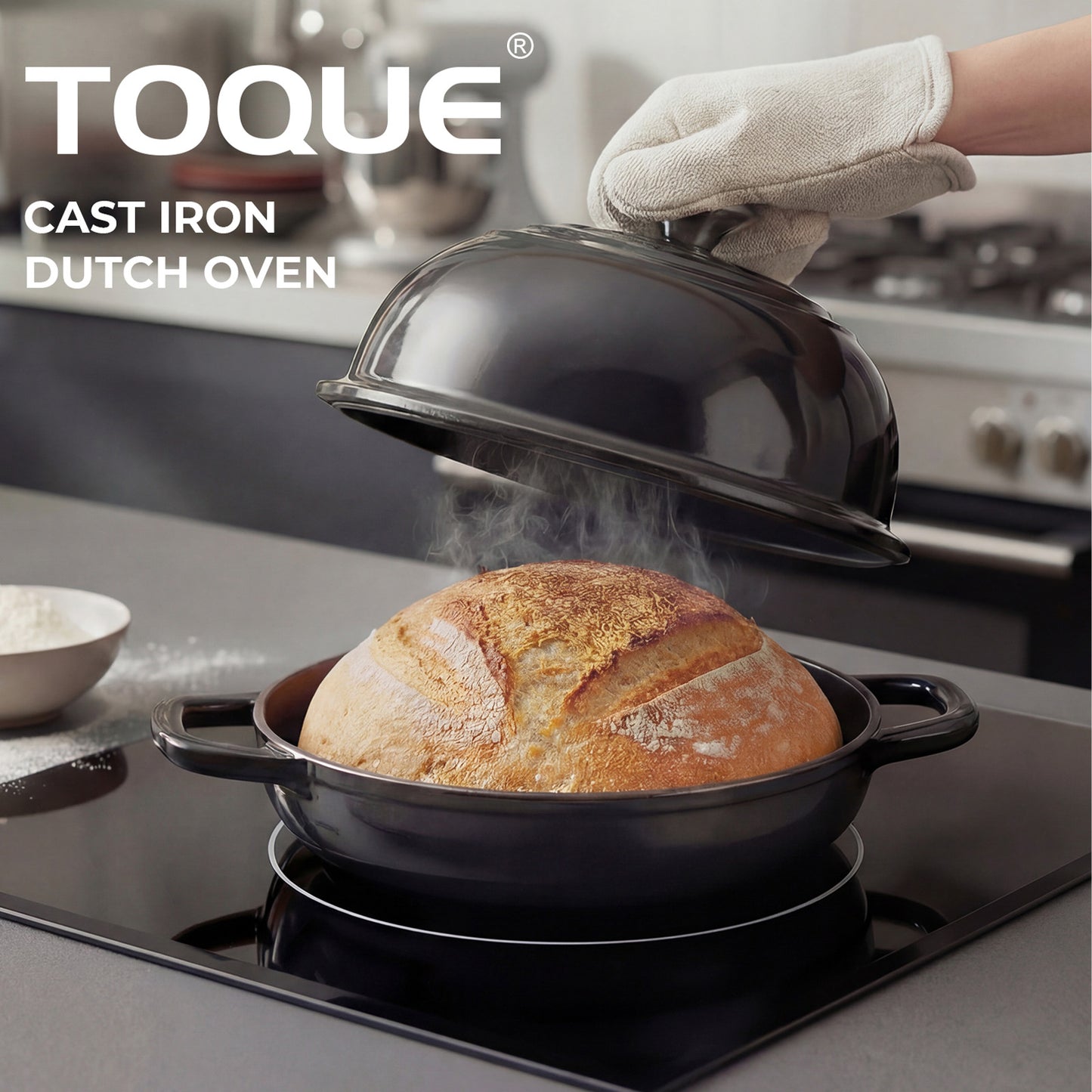 Toque Cast Iron Enamelled Dutch Oven Bread Baking Pot Casserole Dish Round 24cm
