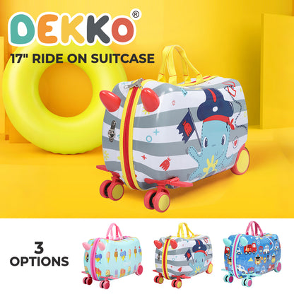 Dekko 17'' Ride On Suitcase Kids Travel Luggage on Wheel Heavy Duty Lightweight