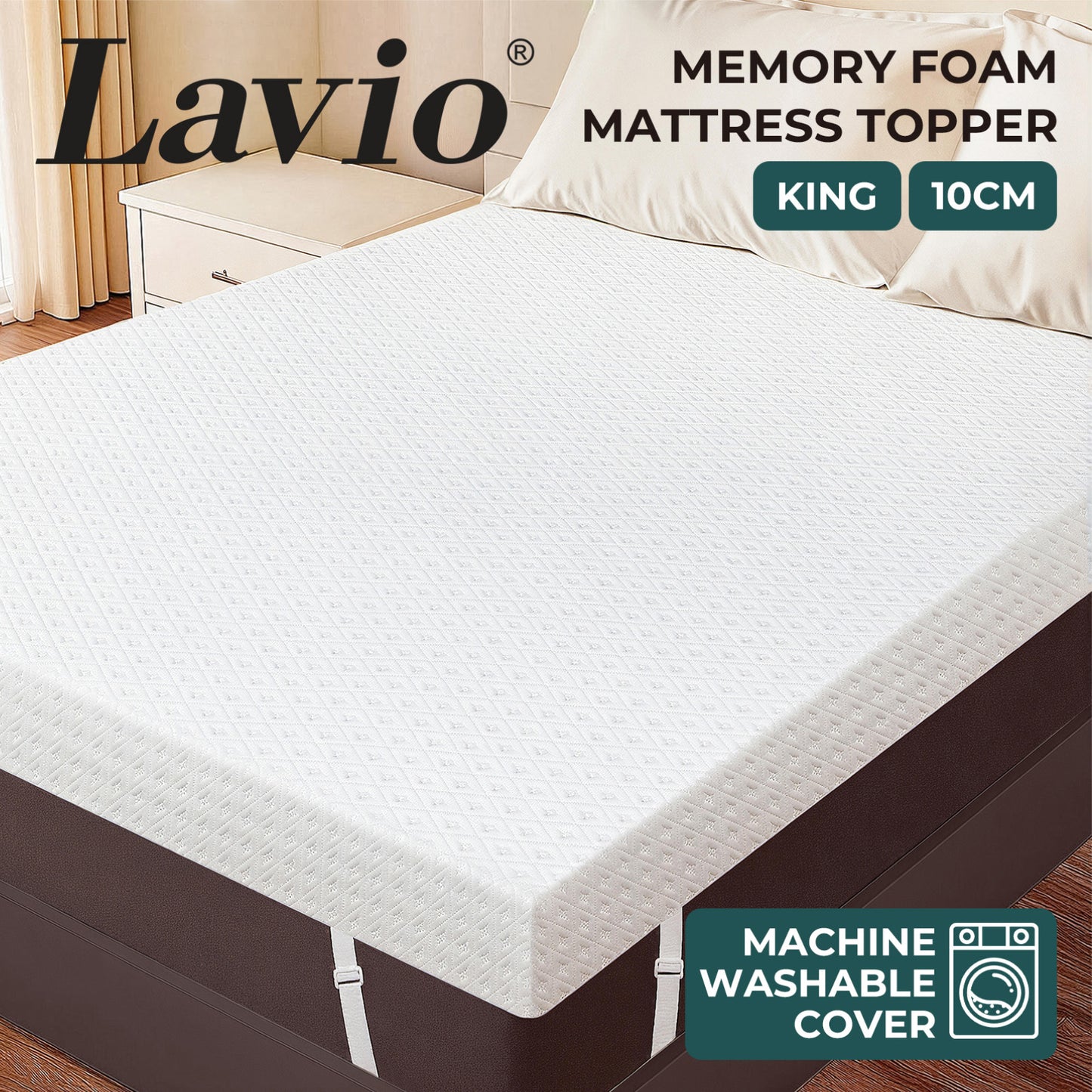 Lavio 4 Inch Mattress Topper King Cooling Memory Foam Pressure Relief Non Slip