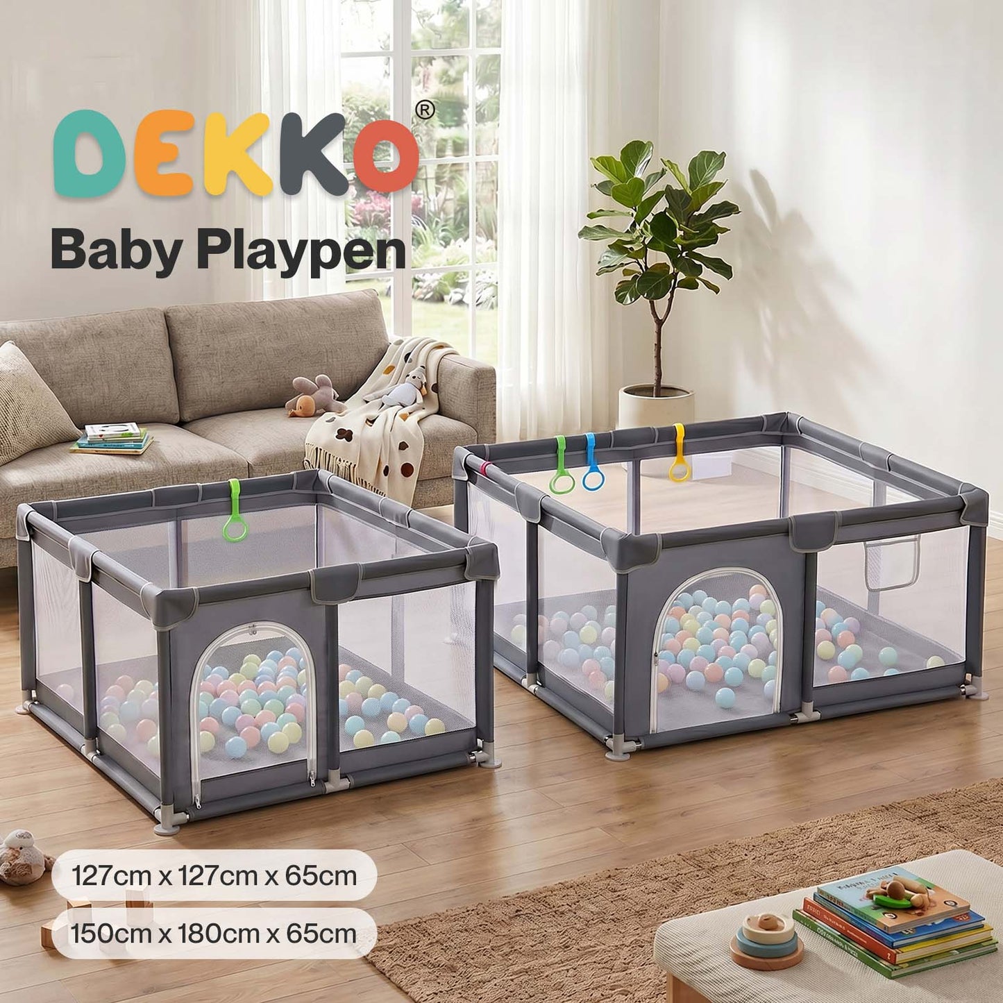 Dekko Baby Playpen Play Mat with 50 Ocean Balls Safe Easy Storage Grey