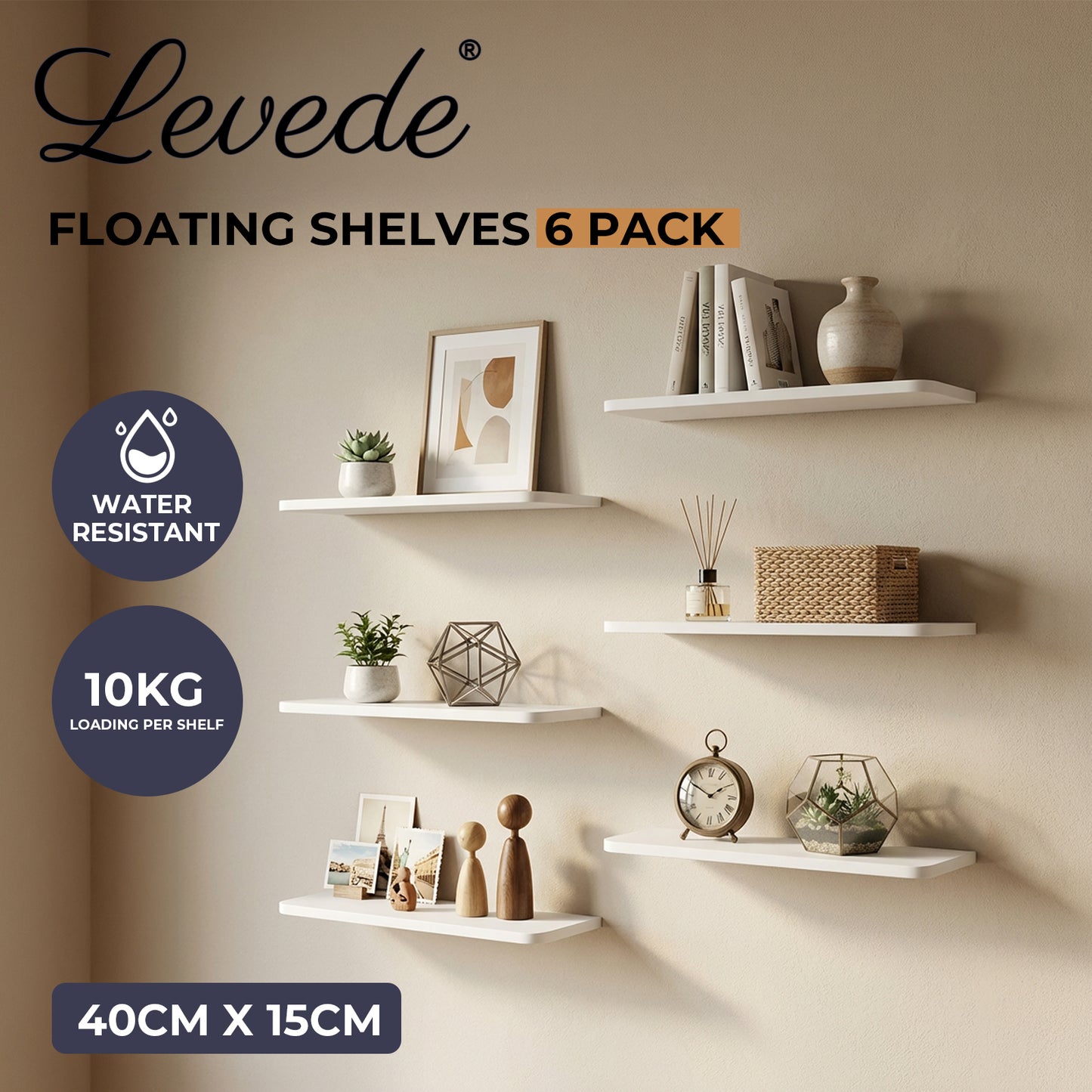 Levede Floating Shelves Heavy Duty 6 Pack Wall Storage Shelf for Living Room