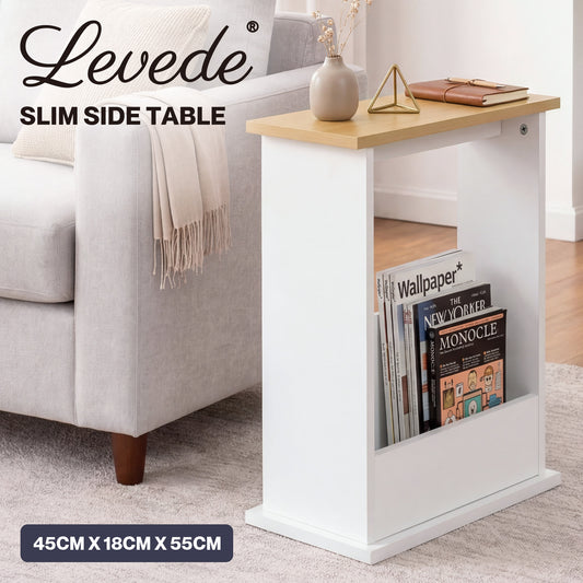 Levede Side Table with Magazine Rack Slim End Table For Living Room Natural