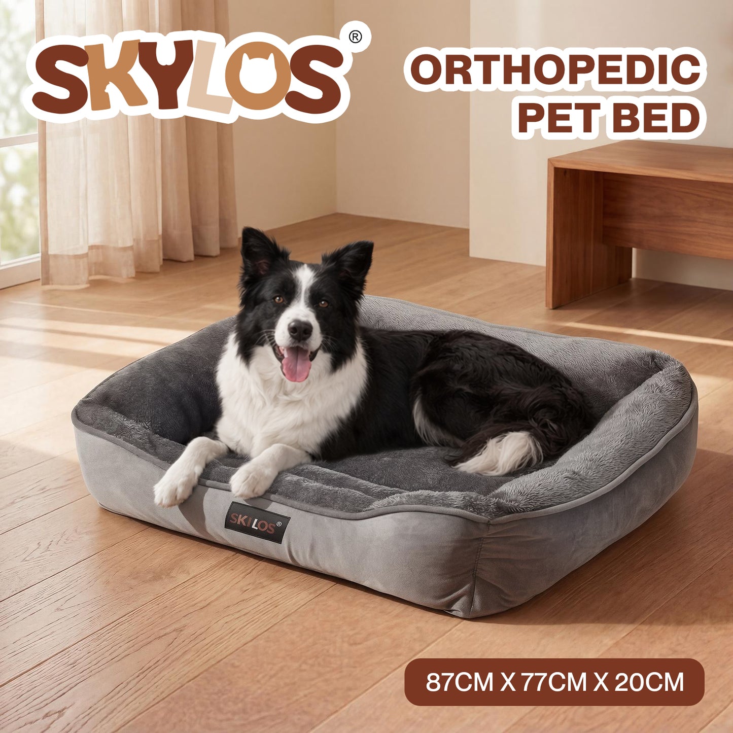 Skylos Orthopedic Dog Bed Large Soft Arctic Velvet Pet Bed Mattress Anti-Slip XL