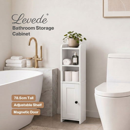 Levede Bathroom Cabinet Slim Corner Storage Adjustable Shelves PB MDF White