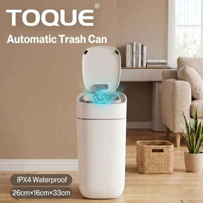 Toque Smart Trash Bin Slim Sensor Bathroom Bin With Lid Silent Open Close White