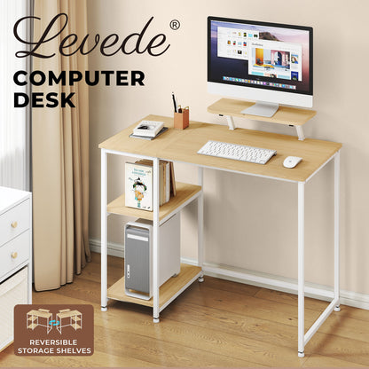 Levede Computer Desk Home Office Table with Storage Shelves Monitor Stand Oak