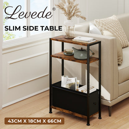 Levede Side End Table Industrial 3 Tier Wooden Oxford Storage Basket Living Room