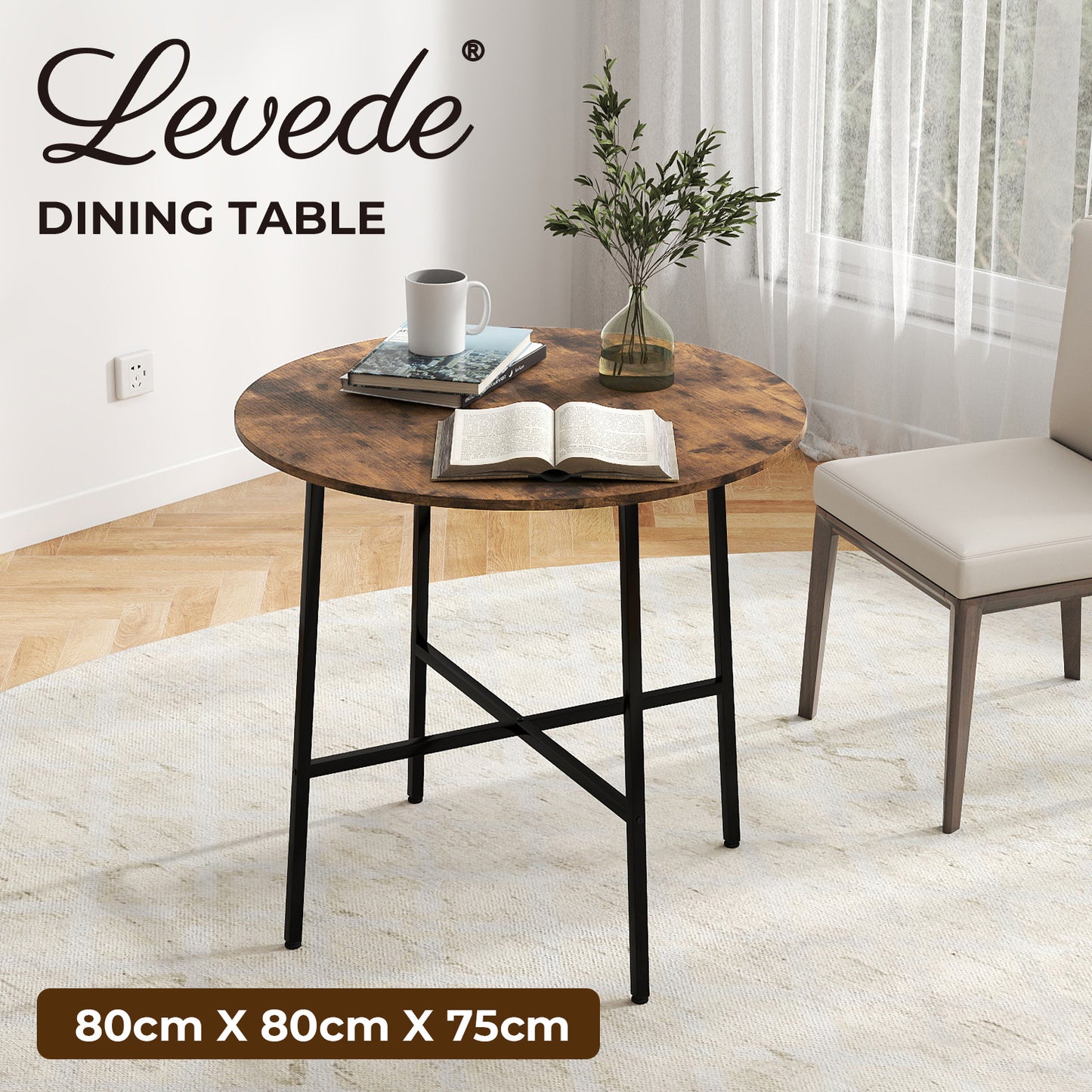 Levede Dining Table Round Kitchen 4 Person Coffee Restaurant Metal Base 80cm