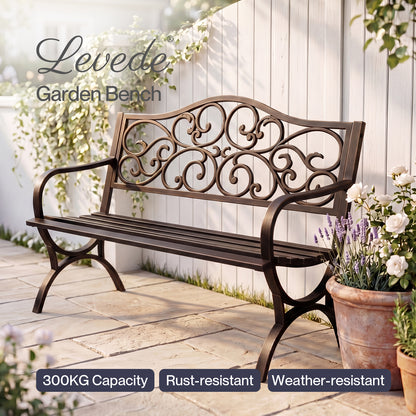 Levede Garden Bench Outdoor Bench 300kg Metal Floral Pattern Bronze